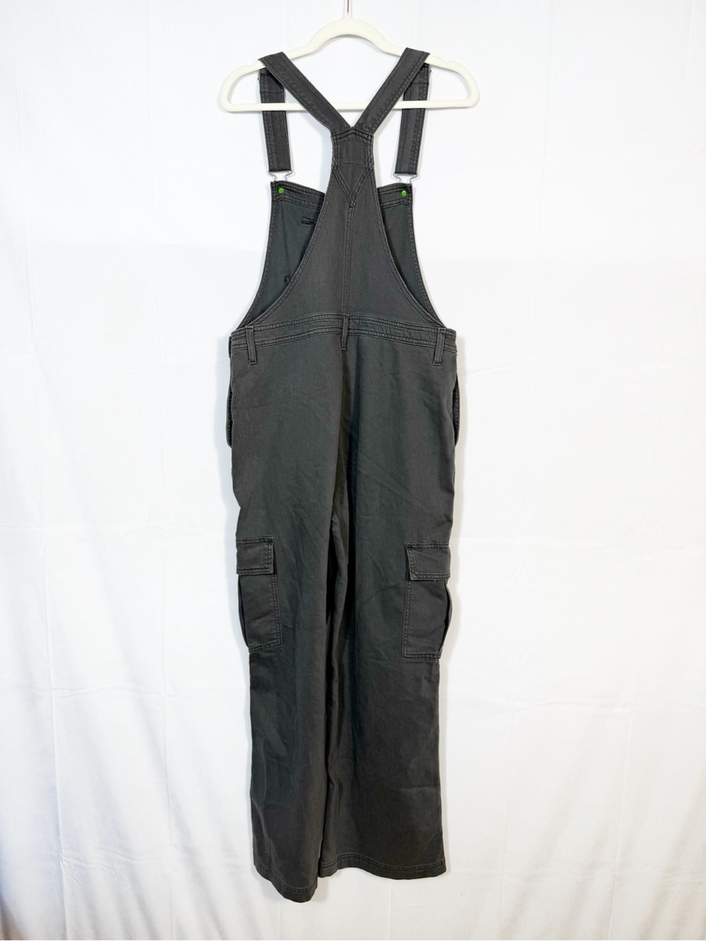 Aerie Baggy Bib Overall Smoke Gray Cargo Pockets Wide Leg Size Large - Picture 4 of 12